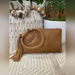 Soft Vega Leather Wristlet Clutch with Tassel